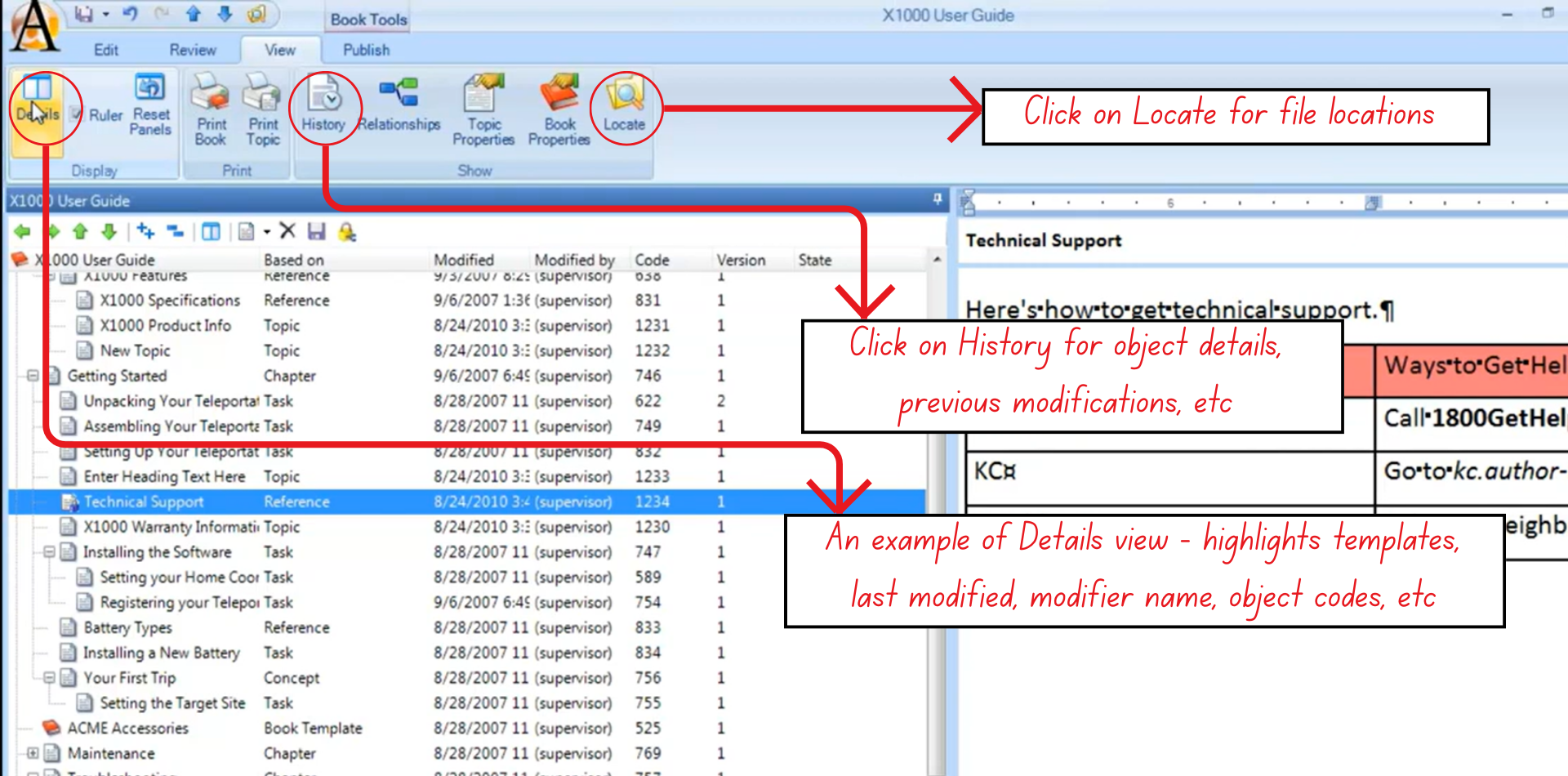The View Tab Features in Author-it